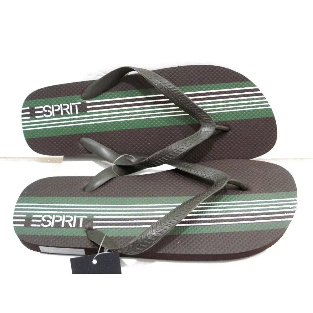 ESPRIT FINN-E Mens Flip Flop Sandals Dark Brown/Green Size 8 New